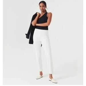 NWT Spanx Classic White 20372 Slim Straight Pleated Trousers Pants Pull On XL